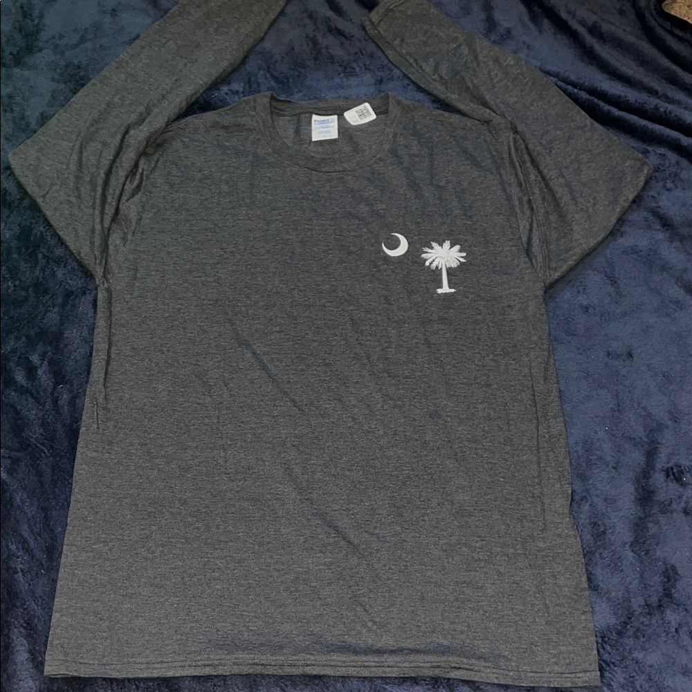 Crescent Moon and Palm Tree Gray Long Sleeve Men's Shirt (Men’s L)